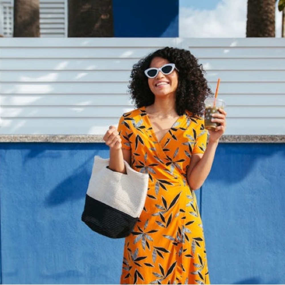 MANGO tropical wrap dress- color orangish yellow!